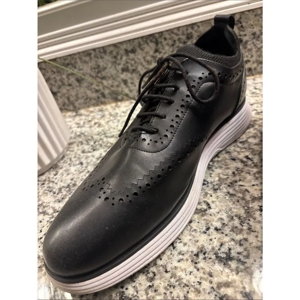 Bruno Marc Men's Black Wingtip Derby with White Sole